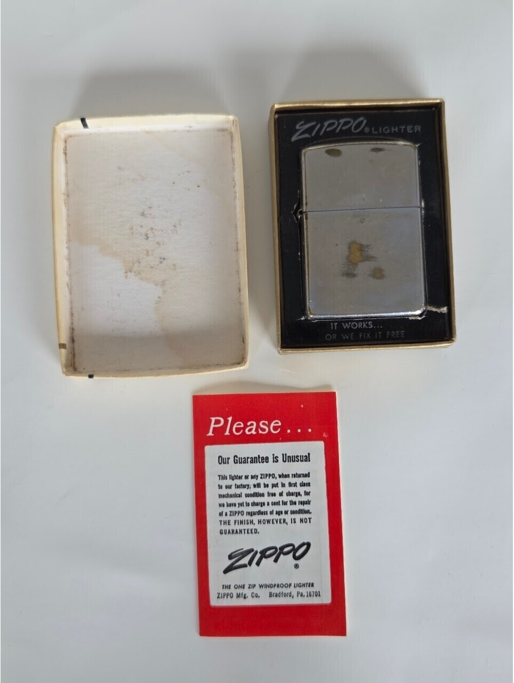 Vintage Zippo Chrome Lighter with Guarantee Slip & Box USA Windproof Classic